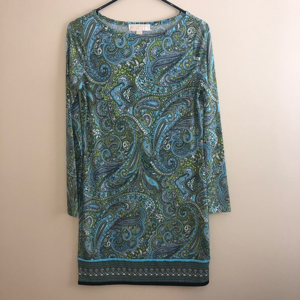 Michael Kors Blue & Green Paisley Shift Dress - Picture 3 of 6